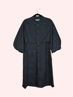 WORN ONCE: Adolfo Dominguez Black and White Striped Midi Shirt Dress
